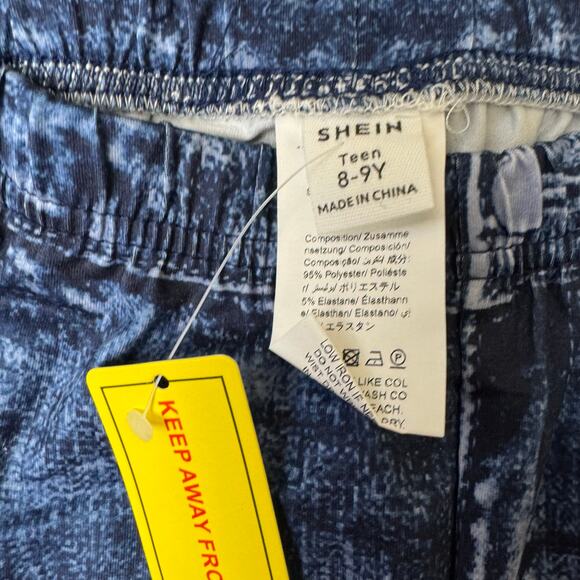 NWT SHEIN Tween Girls Graphic Leggings Pants 8-9Y Denim Blue Cotton Stretch - Picture 5 of 5